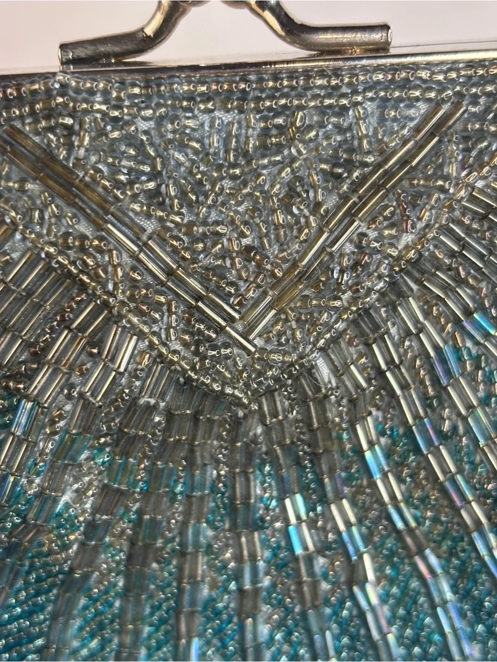 Vintage Valerie Steven’s Kisslock Beaded Shell-Shape Evening Bag Teal Blue